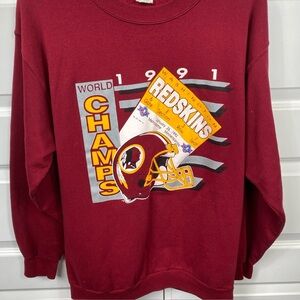 Vintage 1991 Washington Redskins Champions Crewneck Trench Large 1990 USA